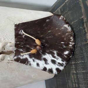 NWOT Brown and White Leather Hair On Hide Medicine Bag Bead Detail Mohawk Native